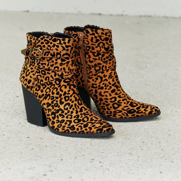 Qupid Leopard Buckle Detail Booties - Picture 6 of 7